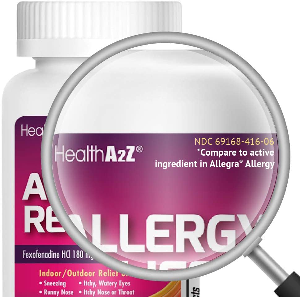HealthA2Z Fexofenadine Hydrochloride 180mg, Antihistamine for Allergy Relief, 24-Hour Antihistamine for Allergy Relief (120 Count (Pack of 1))