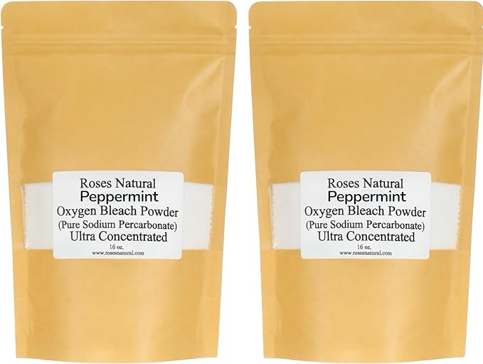 Peppermint Sodium Percarbonate, 32 oz. Oxygen Bleach Powder. Ultra Concentrated Bleach Alternative, Chlorine Free, Pure Essential Oil, Color Safe Brightener (Pure Peppermint Essential Oil - 32 oz)