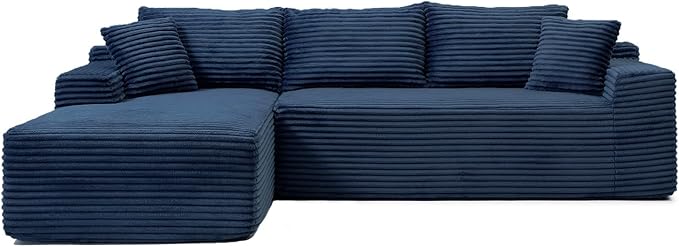 108" Cloud Sectional Couch,Modern Modular Sectional Sofa with Deep Seat,Corduroy Boneless Couches with L-Shape Chaise for Living Room,No Assembly Required (Blue, Left Facing Chaise)