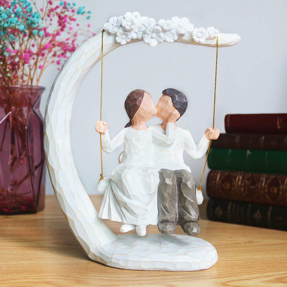 jinhuoba Romantic Gifts Couple Figurines in Love, Big Size Hand Painted Sweet Loving Together Couple Sculpture Statue to Remember Beautiful Moment, Best Gifts for Valentine's Day Anniversary Weddings