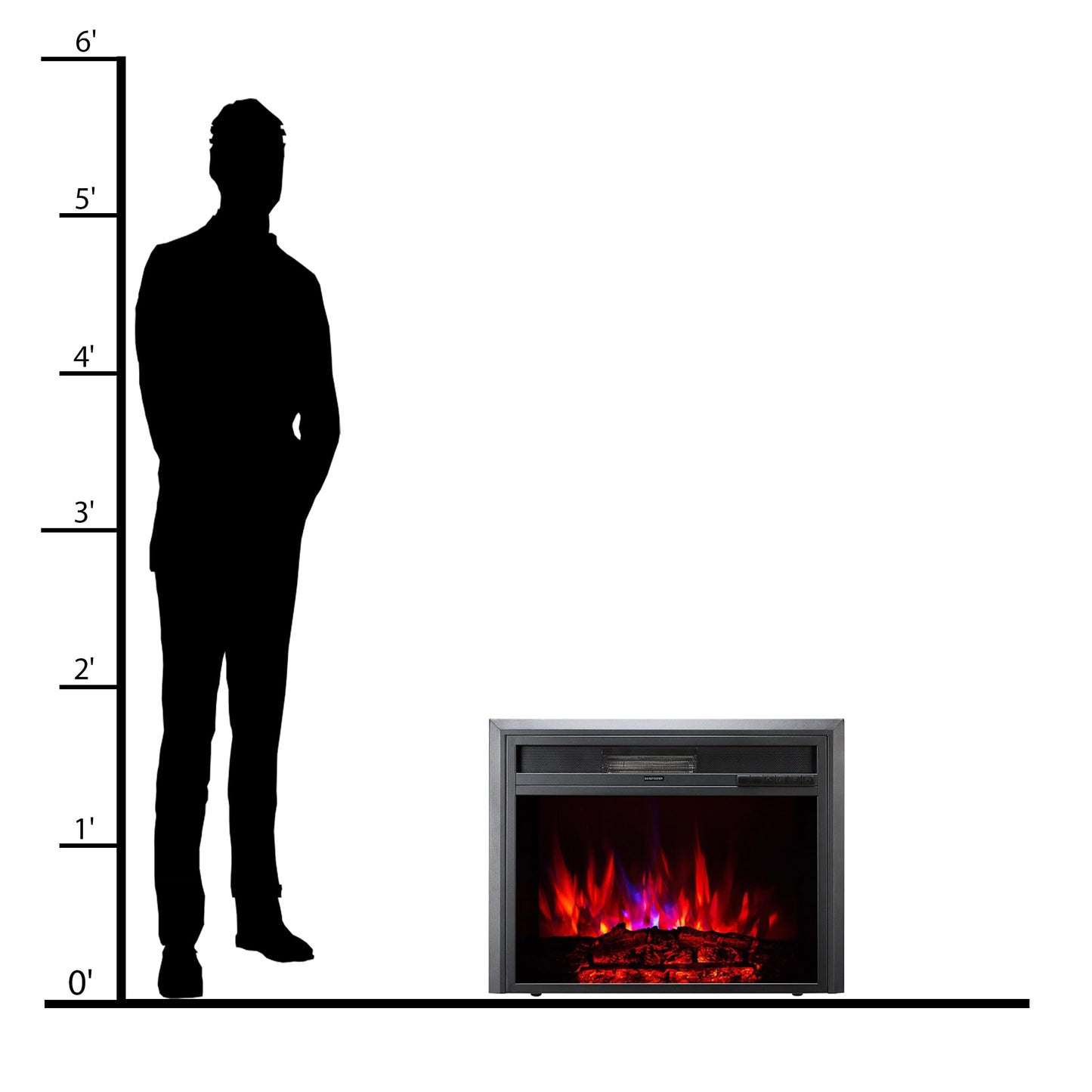 XBrand 32 Inch Black Insert Electric Fireplace Heater w/Remote Control, LED Flame Effect and Temperature Limiting Control, Electric Fireplace Insert with Heat