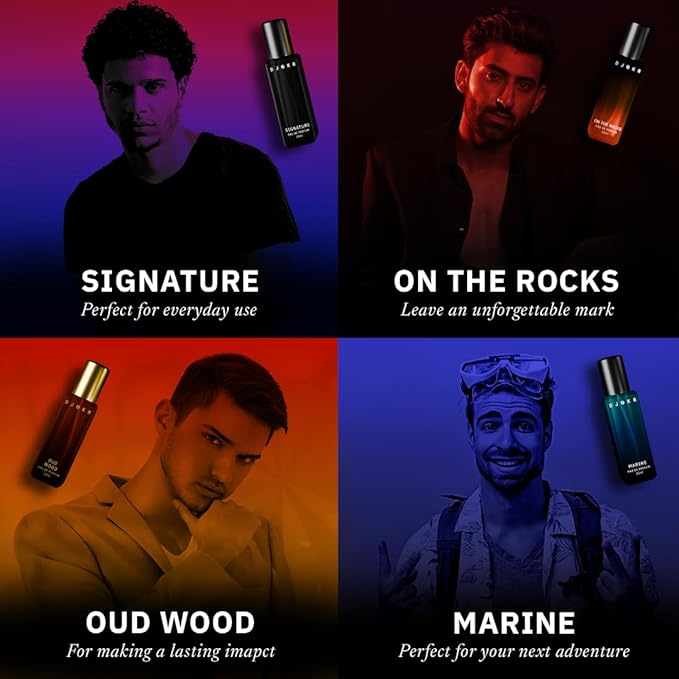 Perfume For Men Gift Set Pack of 4x20 ML | Eau De Parfum | Premium Luxury Long Lasting Fragrance Spray | Signature, Wicked, Oud Wood, Marine (4x20 ml)
