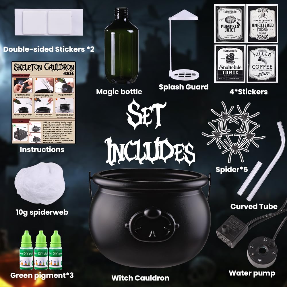 JOICEE Halloween Decorations Indoor, Magic Floating Potion Bottles with Mist Maker Halloween Witches Cauldron DIY Black Floating Potion Bowl set for Halloween Party Decorations Home Mantel Table Decor