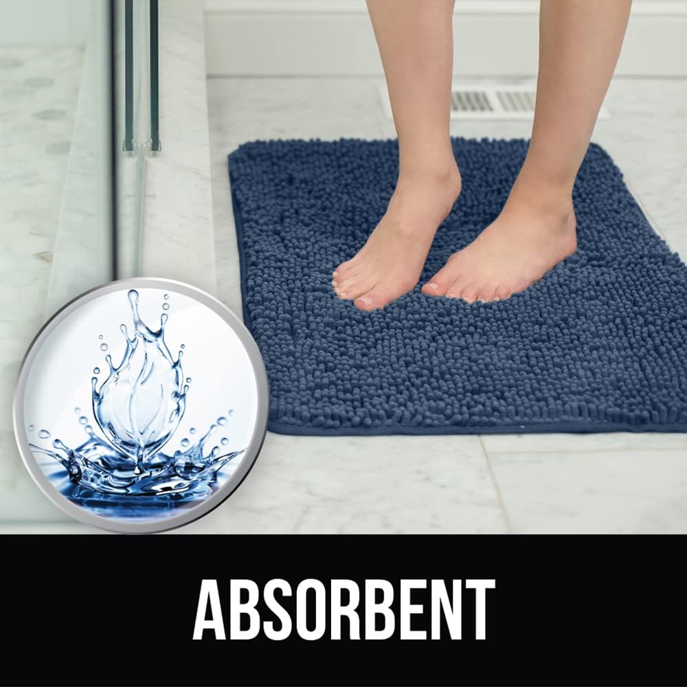 KANGAROO Bathroom Rugs, Chenille Soft Absorbent Bath Rug, Shaggy Shower Mat, Quick Dry Machine Wash Bathmat, Plush Carpet Mats for Tub, Bathtub and Room Home Decor Accessories, 24x17, Navy
