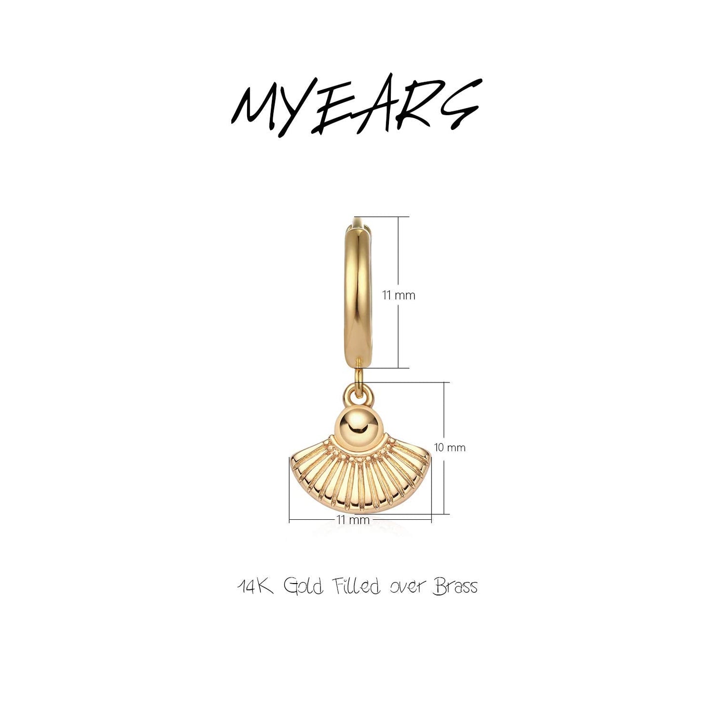 MYEARS Women Fan Earrings Gold Huggie Hoop Dangle Drop 14K Gold Plated Small Simple Hypoallergenic Everyday Jewelry