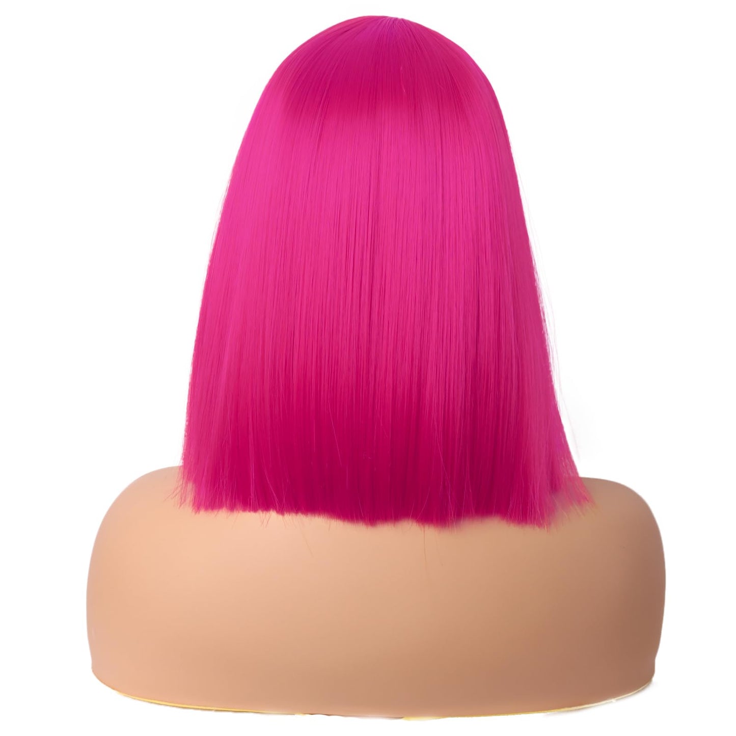 MapofBeauty 12 Inch/30 cm Straight Bob Flat Bangs Short Colorful Synthetic Hair Cosplay Party Wig (Hot Pink)