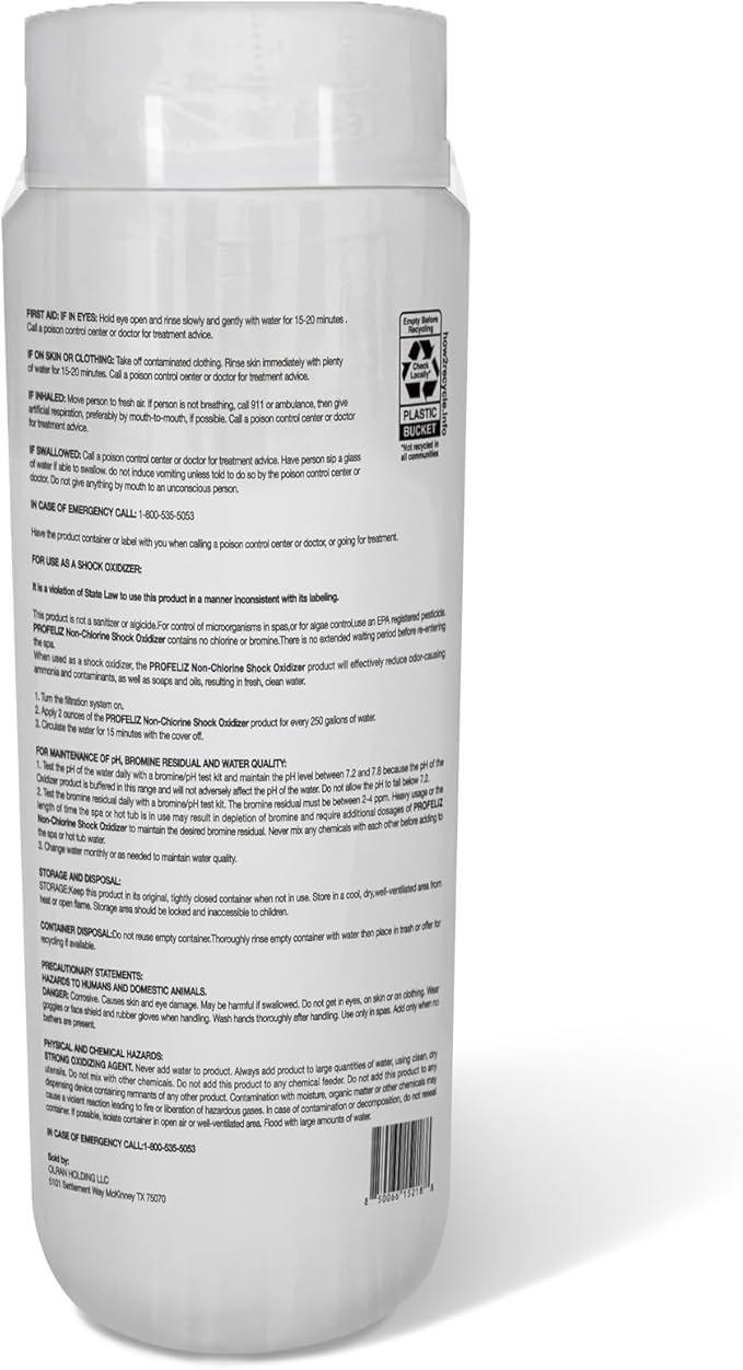 PROFELIZ Non Chlorine Shock Oxidizer, 2 Pack, 2.75 lbs per Bottle,Fast-Acting, Shock Oxidizer for Hot Tubs,Spas and Pools,5.5lb