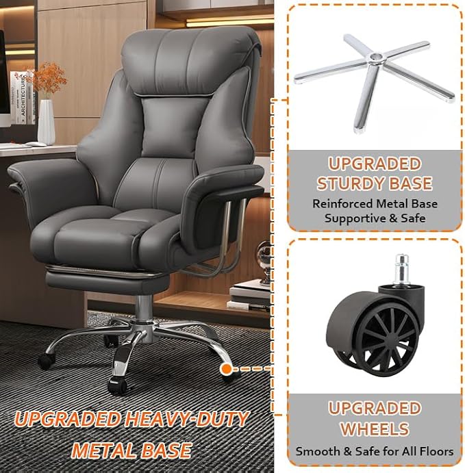 HDHNBA Big and Tall Office Chair 550 lbs Extra Wide Leather Executive Chair with Retractable Footrest, Heavy-Duty Ergonomic Chair, Adjustable Height Computer Gaming Chairs