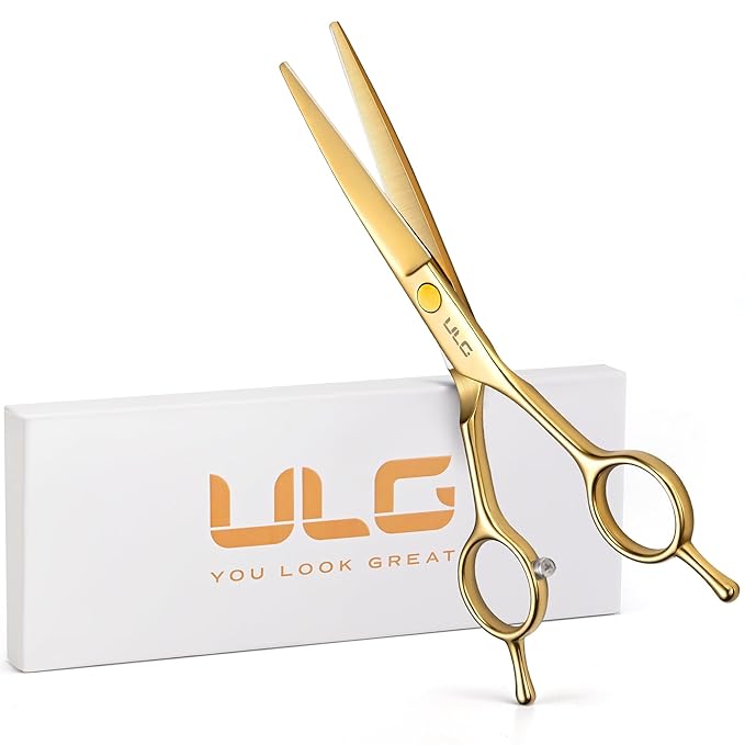 ULG Professional Hair Cutting Scissors 6.5 Inch – Sharp Barber Shears, Stainless Steel Symmetrical Salon Haircut Scissors for Women, Men, Kids, Gloss Paint Finish, Golden