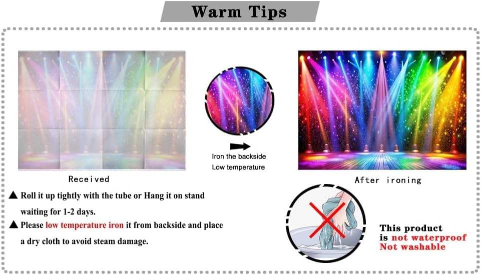 LTLYH 7x5ft Fabric Disco Rainbow Stage 70s 80s 90s Backdrop Vintage Lights Photography Background Rock Music Club Neon Glo...