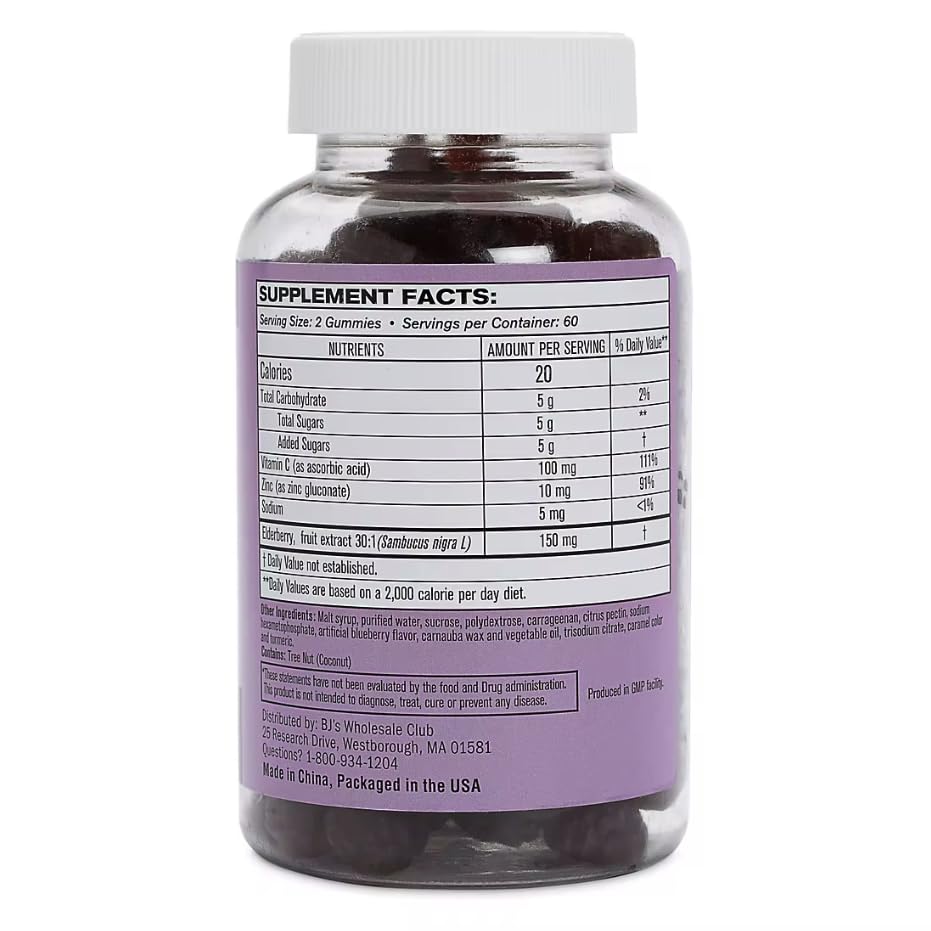 berkley jensen Elderberry Gummies with Vitmain C & Zinc, 120 ct./150mg