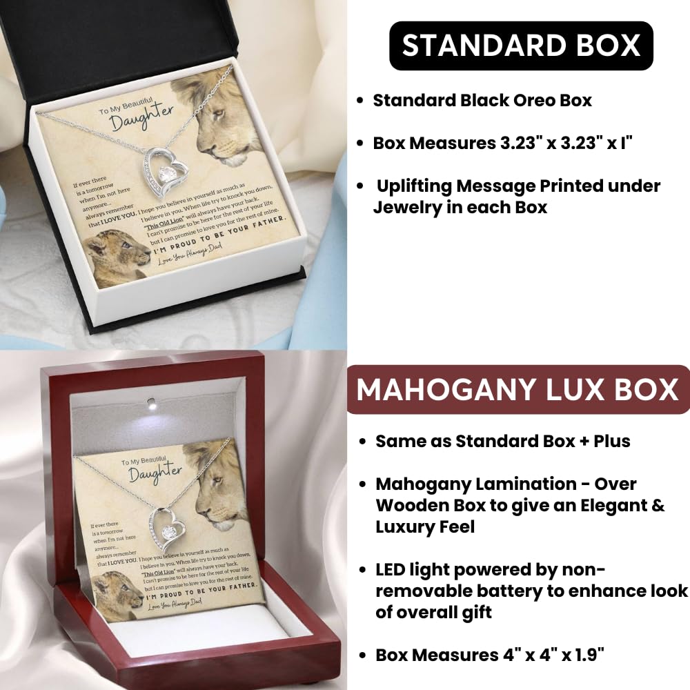 Momavo Jewelry Daughter Gift From Dad, Father Daughter Gift, Dad to Daughter Gift, Christmas Birthday Gift, To My Daughter Necklace from Dad, Daughter Card, Daughter Adult (Luxury Box w/ LED LIGHT, 18k Yellow Gold Finish)