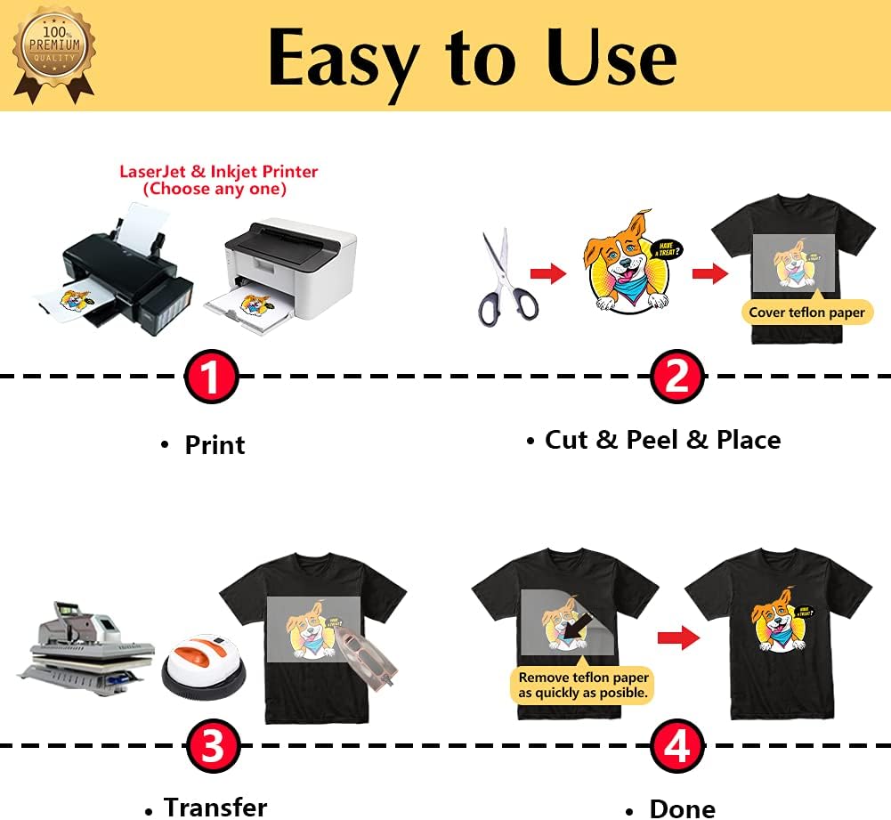 TransOurDream Iron on Heat Transfer Paper for Dark T Shirts (100 Sheets 8.5x11, Dark 3.0) Printable HTV Heat Transfer Vinyl for Inkjet & Laserjet Printer Iron On transfers for T Shirts (TRANS-D3-100)