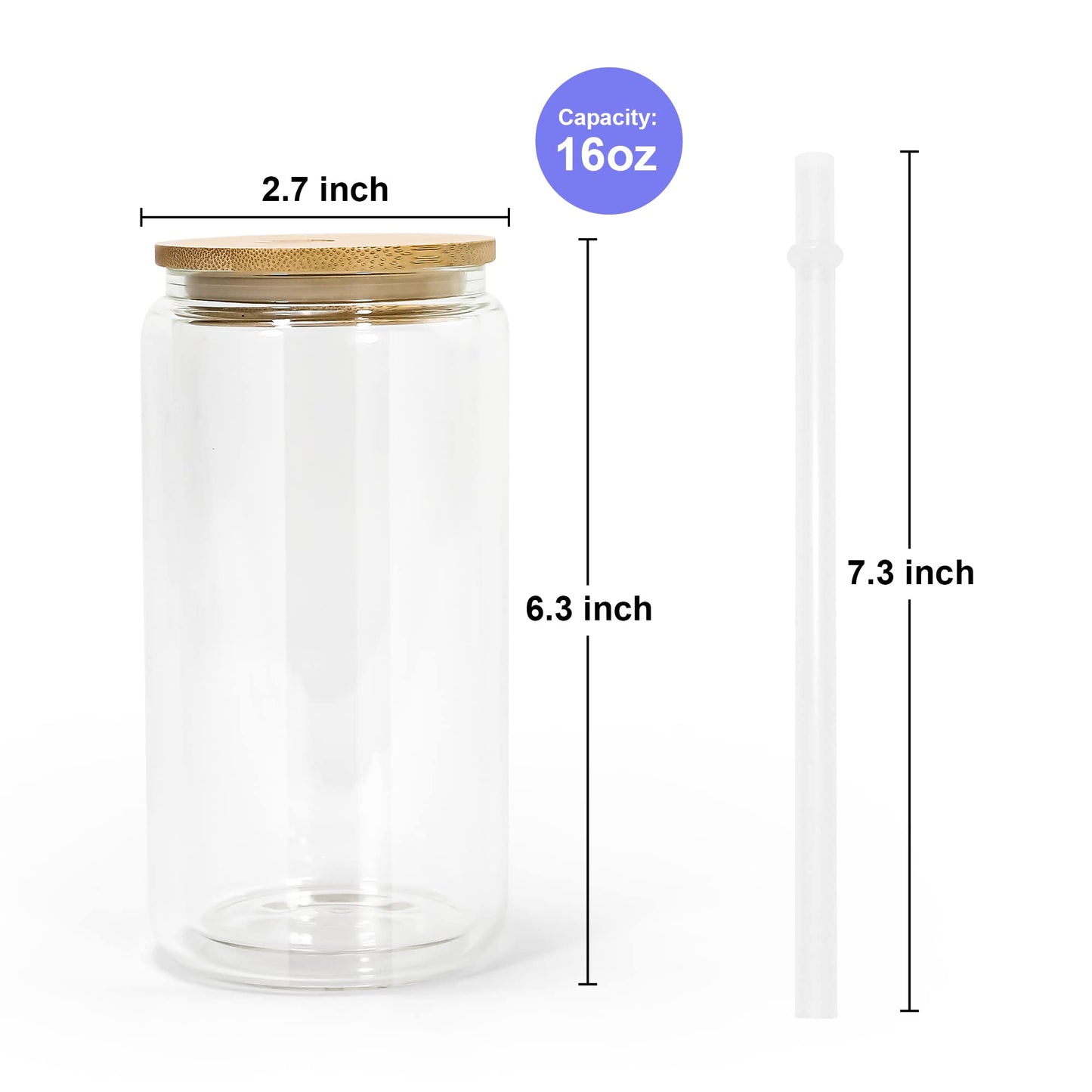 AGH 16OZ Snow Globe Glass Tumbler,8 Pack Sublimation Glass with Bamboo Lids and Straws, Double Wall Sublimation Beer Can Glasses Can Shaped Tumblers with Pre Drilled Hole for DIY