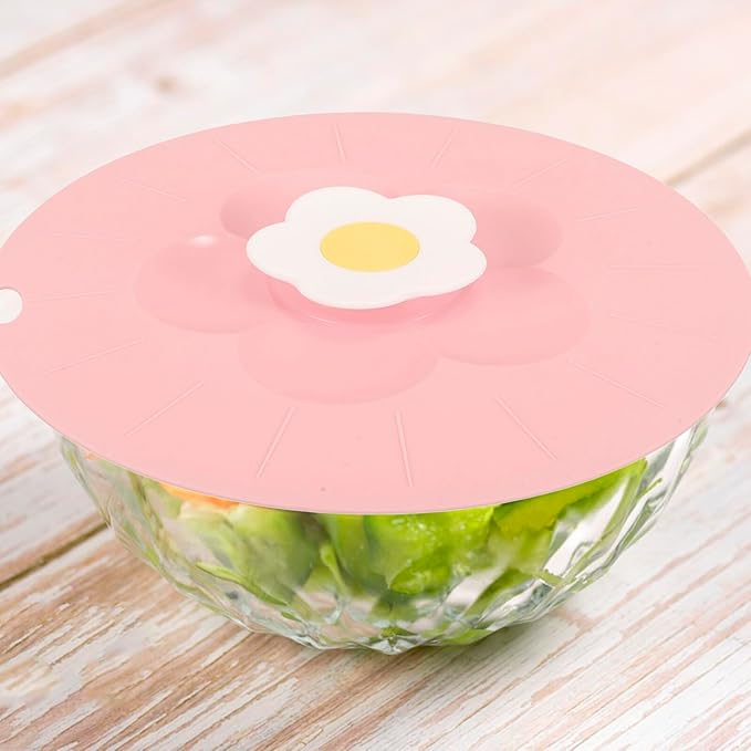 Reusable Silicone Lid Pink Flower Design Stretch Bowl Cover for Microwave Food Storage Refrigerator and Freezer Safe Flexible Kitchen Silicone Lid for Pots and Glassware