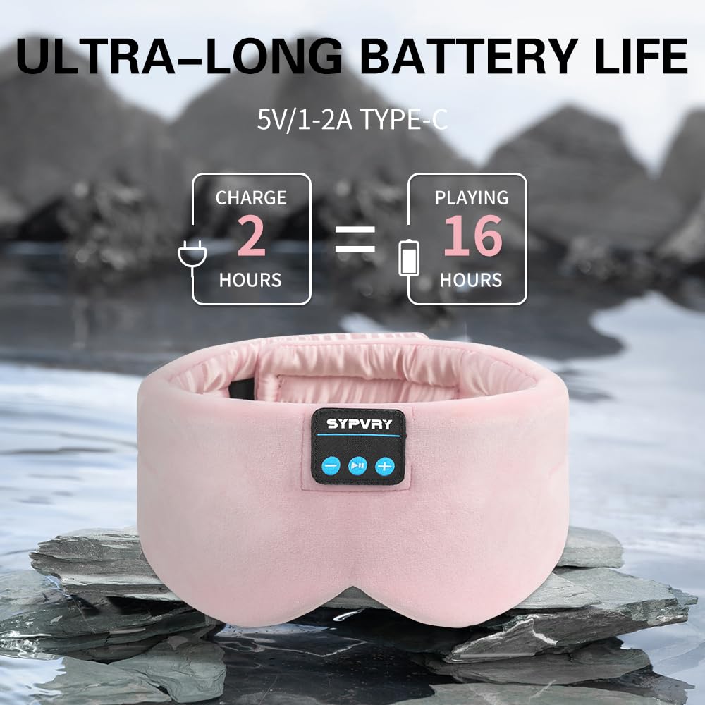 Sleep Mask Bluetooth 5.4 Headphones Soft Wireless Headband Eye Mask Blackout with Microphone (Pink)
