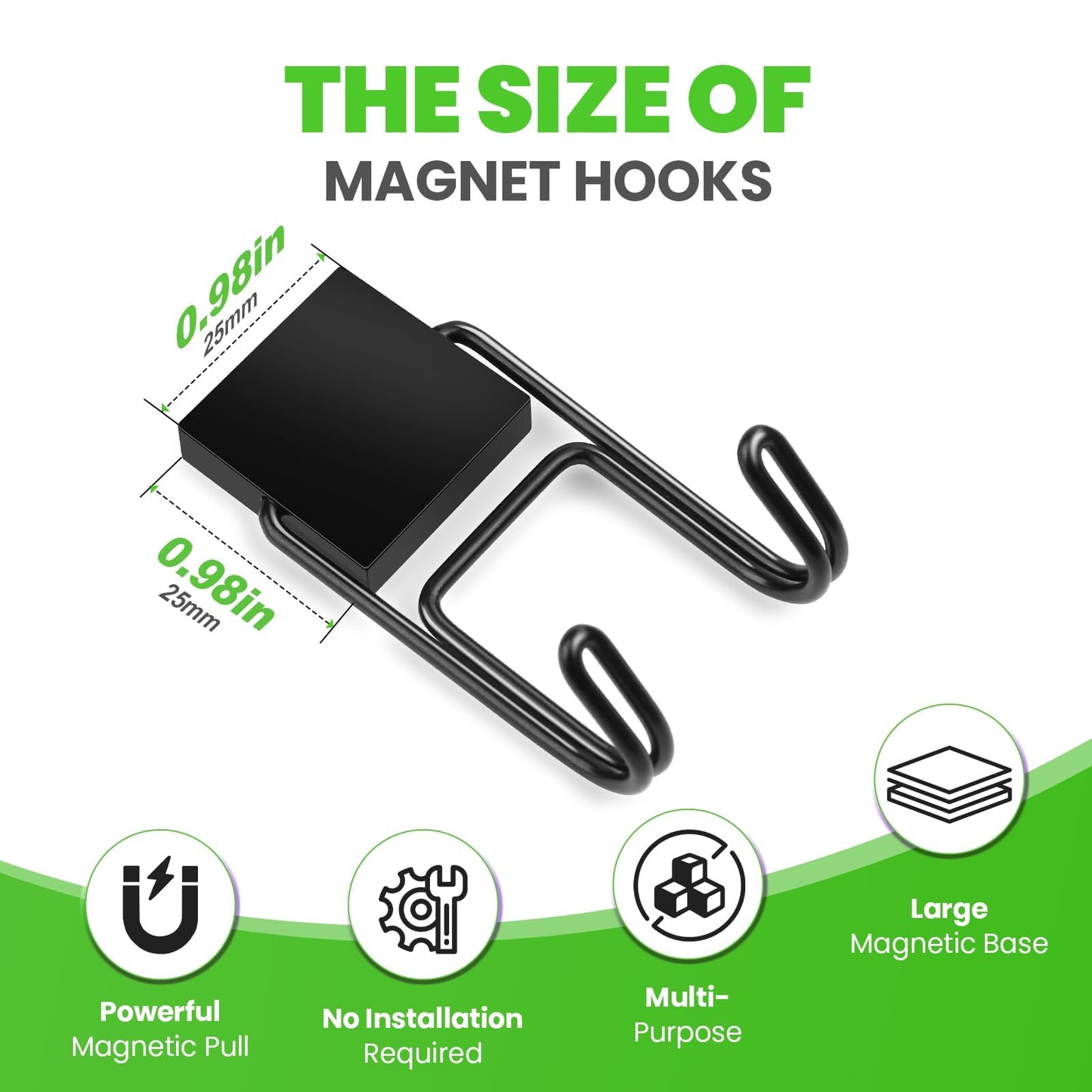 MIKEDE Magnetic Hooks 6 Pcs 50lbs+ Magnet Hook 2026 Cruise Essentials Heavy Duty Double Hook for Refrigerator Grill Toolbox Outdoor, Magnetic Hanger for Cruise Ships-Black