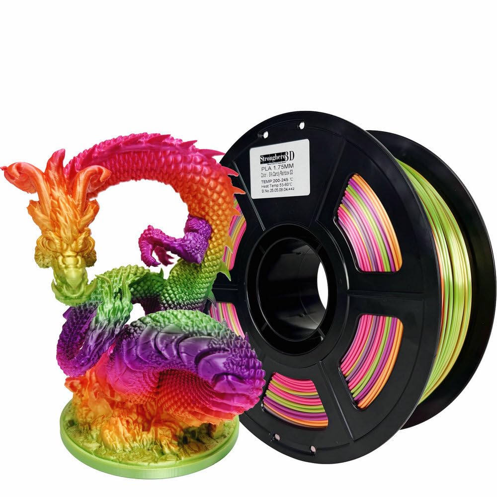 Stronghero3D PLA 3D Printer Filament 1.75mm,Candy Silk Rainbow S3,Multi Color,Net Weight 1kg(2.2lbs) Accuracy +/-0.05mm