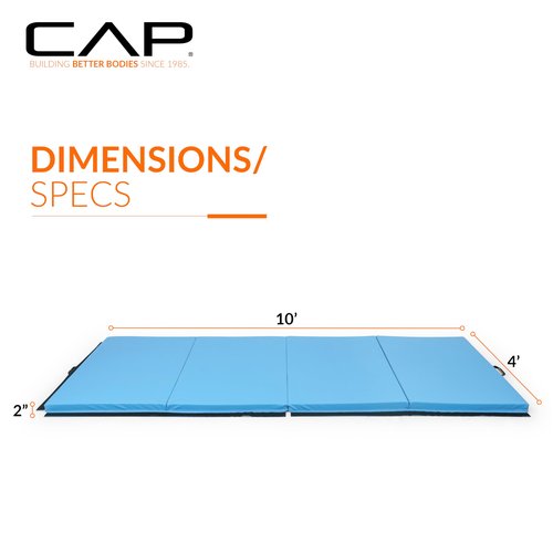 CAP Barbell Folding Exercise Mat – Durable, Anti-Tear, Thick Padding for Fitness, Aerobics, Gymnastics & Home Workouts. 10' x 4' x 2" thick BLUE