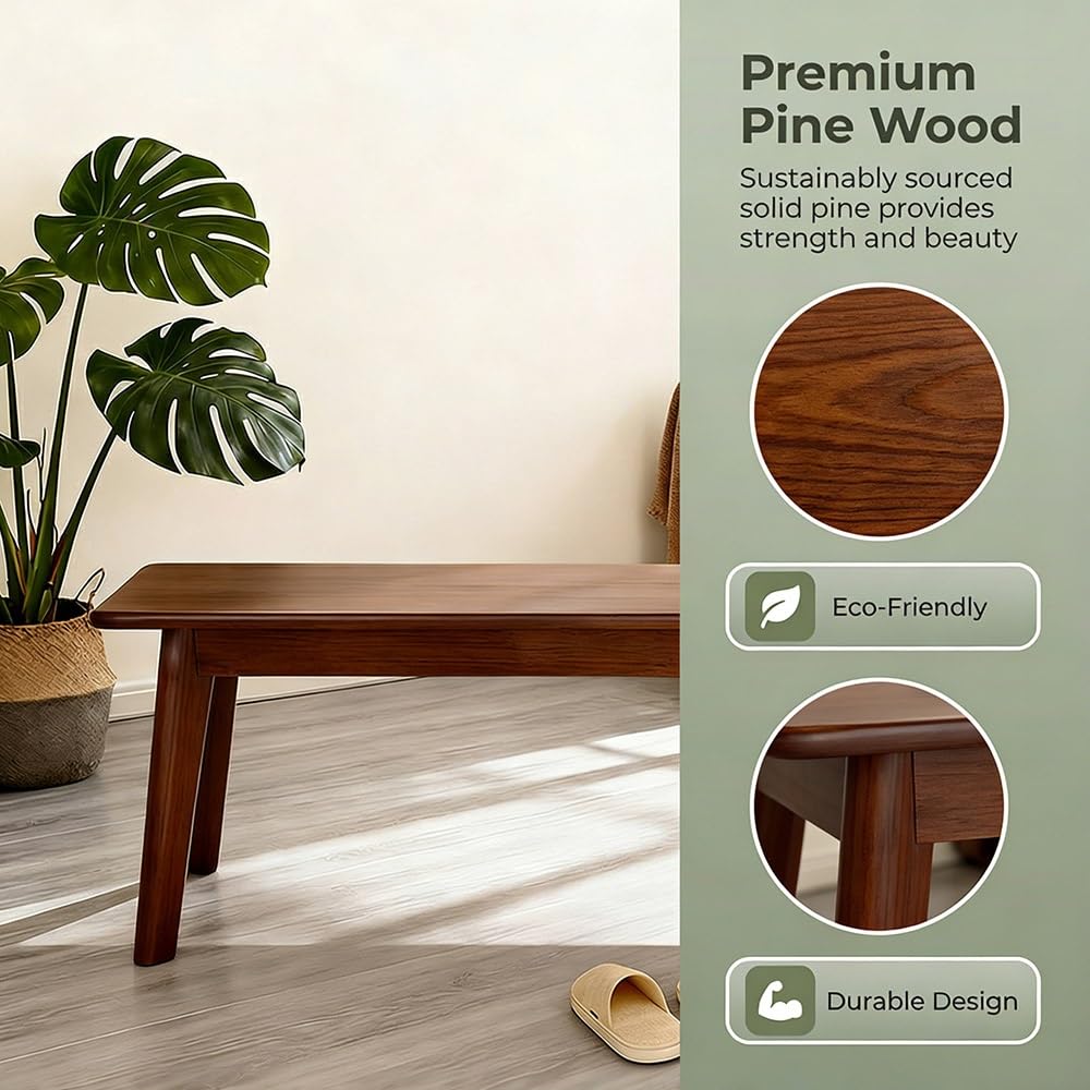 Solid Wood Farmhouse Bench 31.5"/39.4"/47.2"/55.1"/59" Skinny Bench Rustic Long Entryway Bench, Heavy Duty, Durable & Easy Assembly, For Hallway, Kitchen, Bedroom, Dining(Walnut,55.1"x11.8"x17.7")