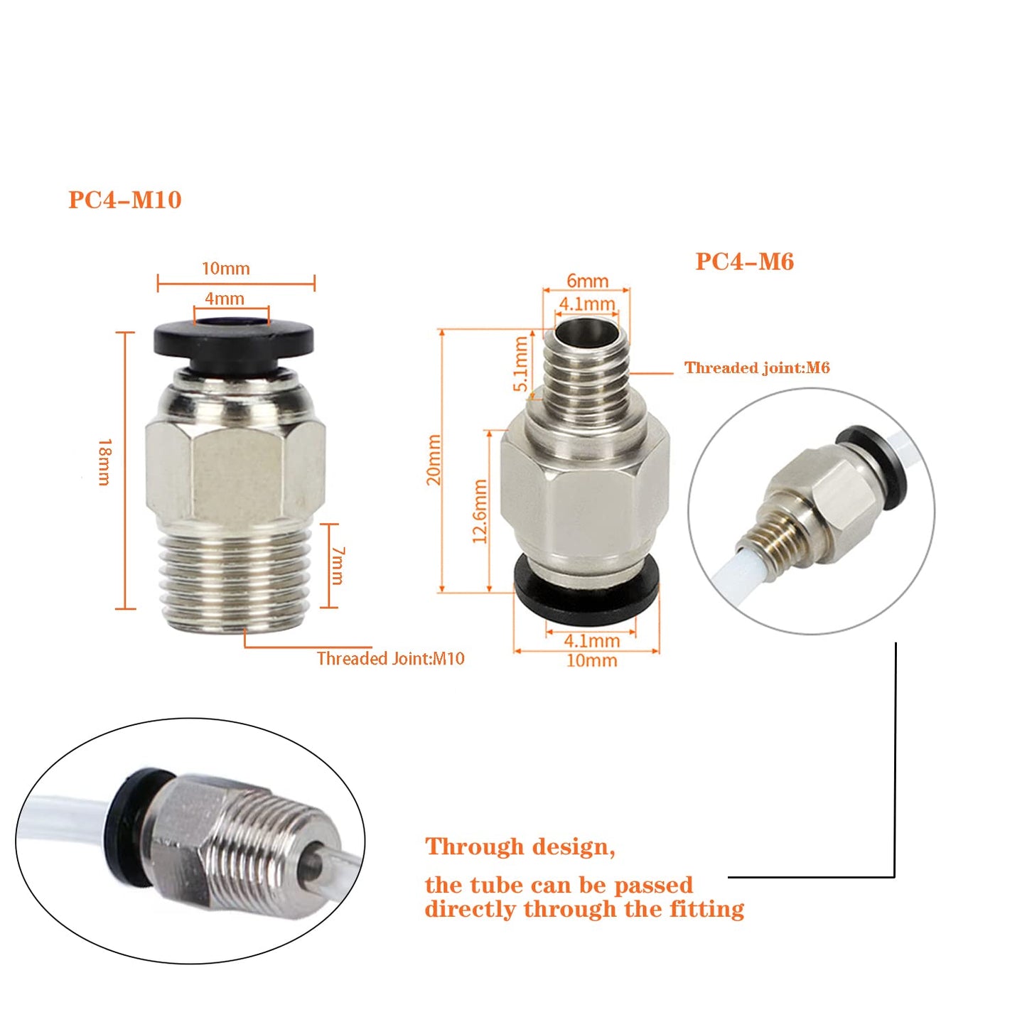 3D Printer Bowden Tube 2M, PTFE Tube Teflon Bowden Tubing with high Grade PC4-M6 & PC4-M10 Pneumatic Fittings,Tube Cutter, for 1.75mm Filament Ender 3/Ender 3 V2/Ender 3 Pro/CR 10 Series