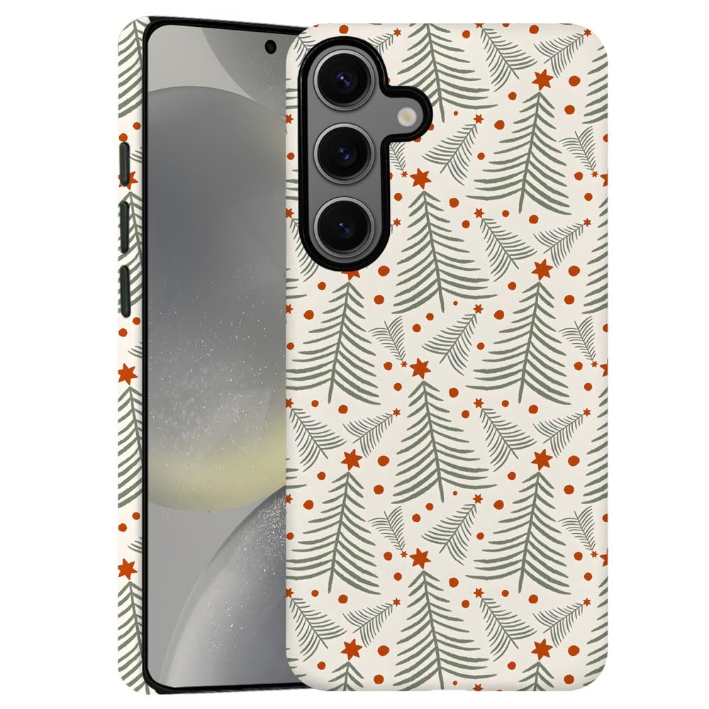 TnXee Case for Samsung Galaxy S23 FE,Christmas Green Red Tree Star Pattern Phone Case Drop Resistant Frosted 2 in 1 Solid Dual-L