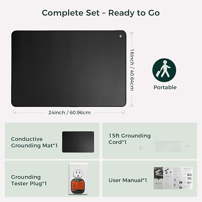 LifeZoom Grounding Mat for Better Sleep, Enhanced Comfort, Daily Balance and Wellness, Grounding Pad for Bed, Feet and Desk, Use at Home or Office, Premium Non-Slip Earthing Mat with 15ft Cord