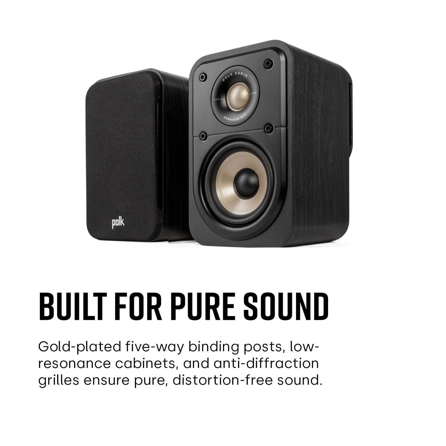 Polk Signature Elite ES10 Surround Sound Speakers - Hi-Res Audio Certified, Dolby Atmos & DTS:X Compatible, 1" Tweeter & 4" Woofer, Power Port Technology for Bass (Pair, Contemporary Walnut)