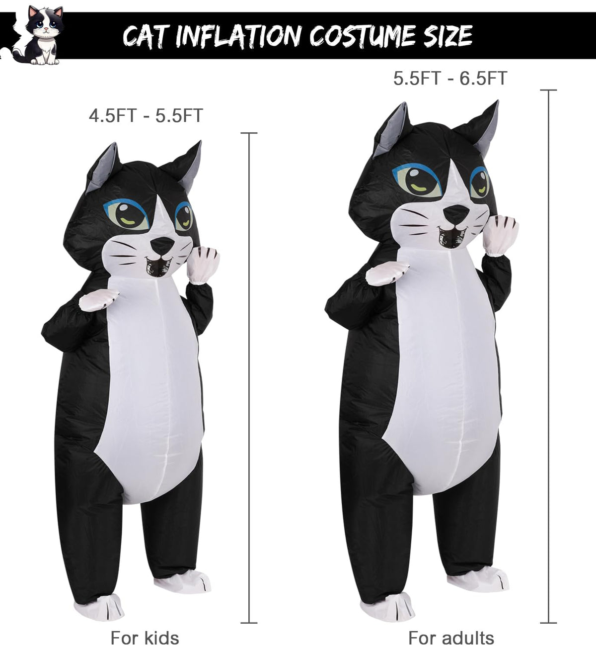 M MH ZONE Halloween Inflatable Costume for Adults Cat Costume Blow-Up Party with Battery-Powered Fan, Full-Body Funny Cosplay Suit for Halloween, Christmas, Carnival