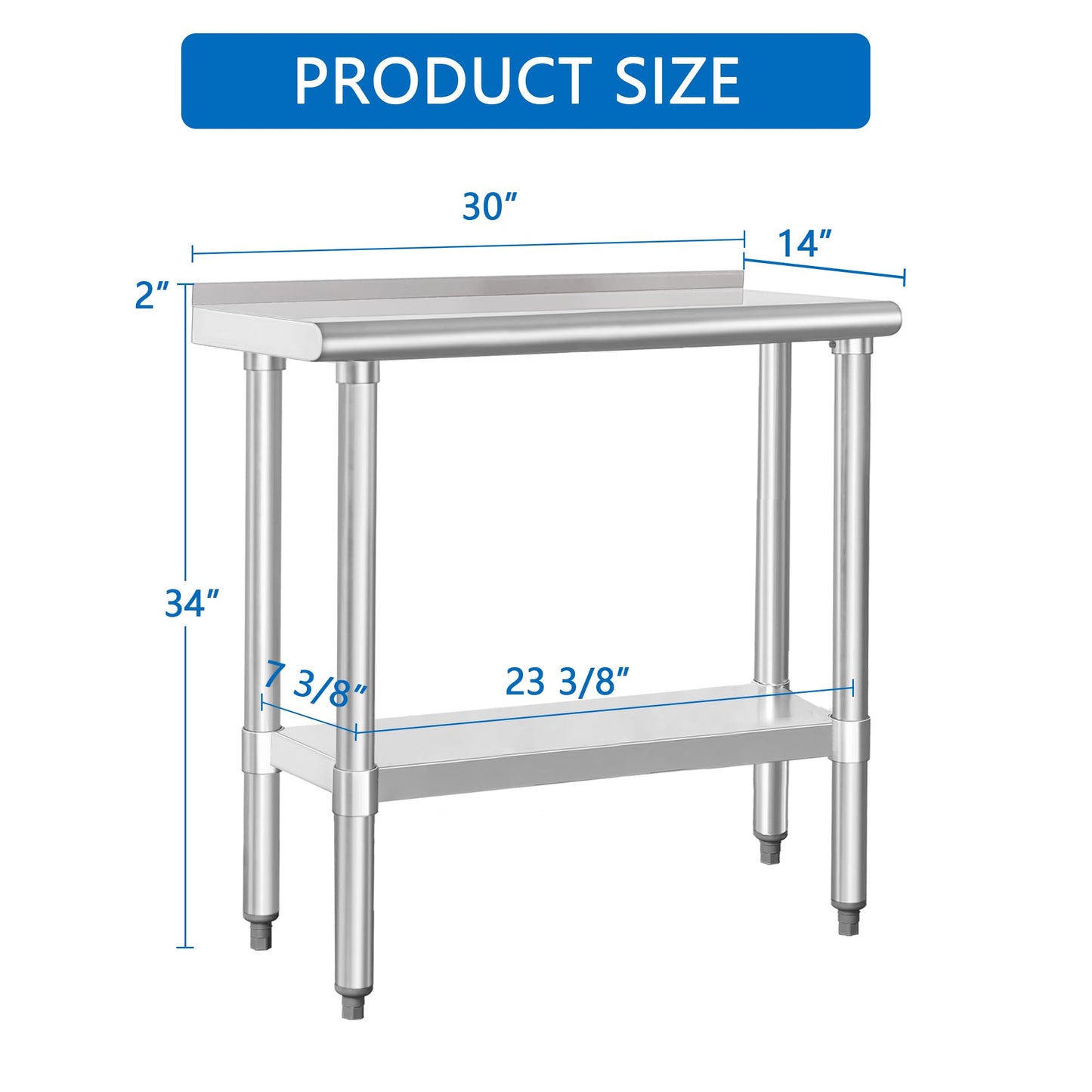HARDURA Stainless Steel Commercial Work Table Prep Work Metal Table 14×30 Inches with Undershelf and 2" Backsplash Heavy Duty NSF 430 for Kitchen Food Prep