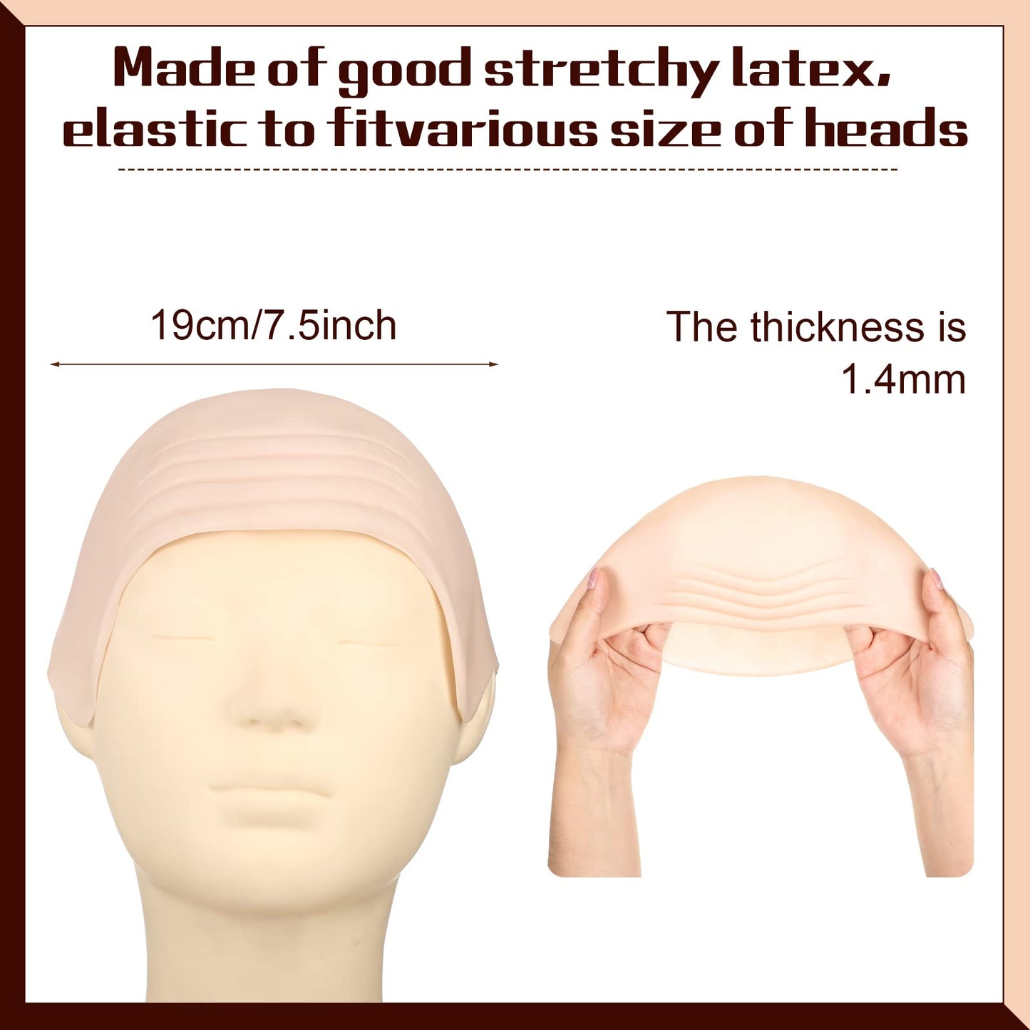 Syhood 2 Pieces Halloween Bald Cap Makeup Latex Bald Head Wig Caps Cosplay Costume for Adults(Beige,Medium)