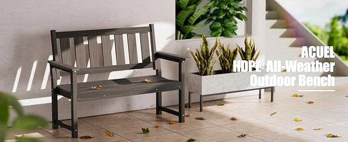 ACUEL HDPE Outdoor Bench – 50'' Weatherproof Durable Outdoor Bench, 2-Person Park Bench, Easy to Move, Multi-Purpose Design Ideal for Porch, Patio, Church, and School (Dark Brown)