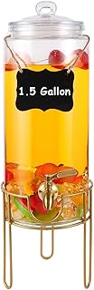 1.5 Gallon Drink dispenser, Glass Beverage Dispenser With Stand, Drink Dispensers for Parties With Stainless Steel Spigot...