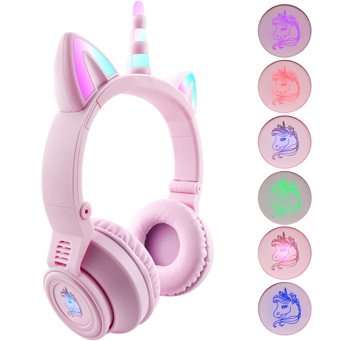 YUSONIC Unicorn Kids Headphones Unicorn Bluetooth Headphones Foldable for Girls Boys Toddlers Phones ipad/Amazon fire/Tablet Light Up Kids Wireless Headphone Birthday Gifts (Purple Pink)-New