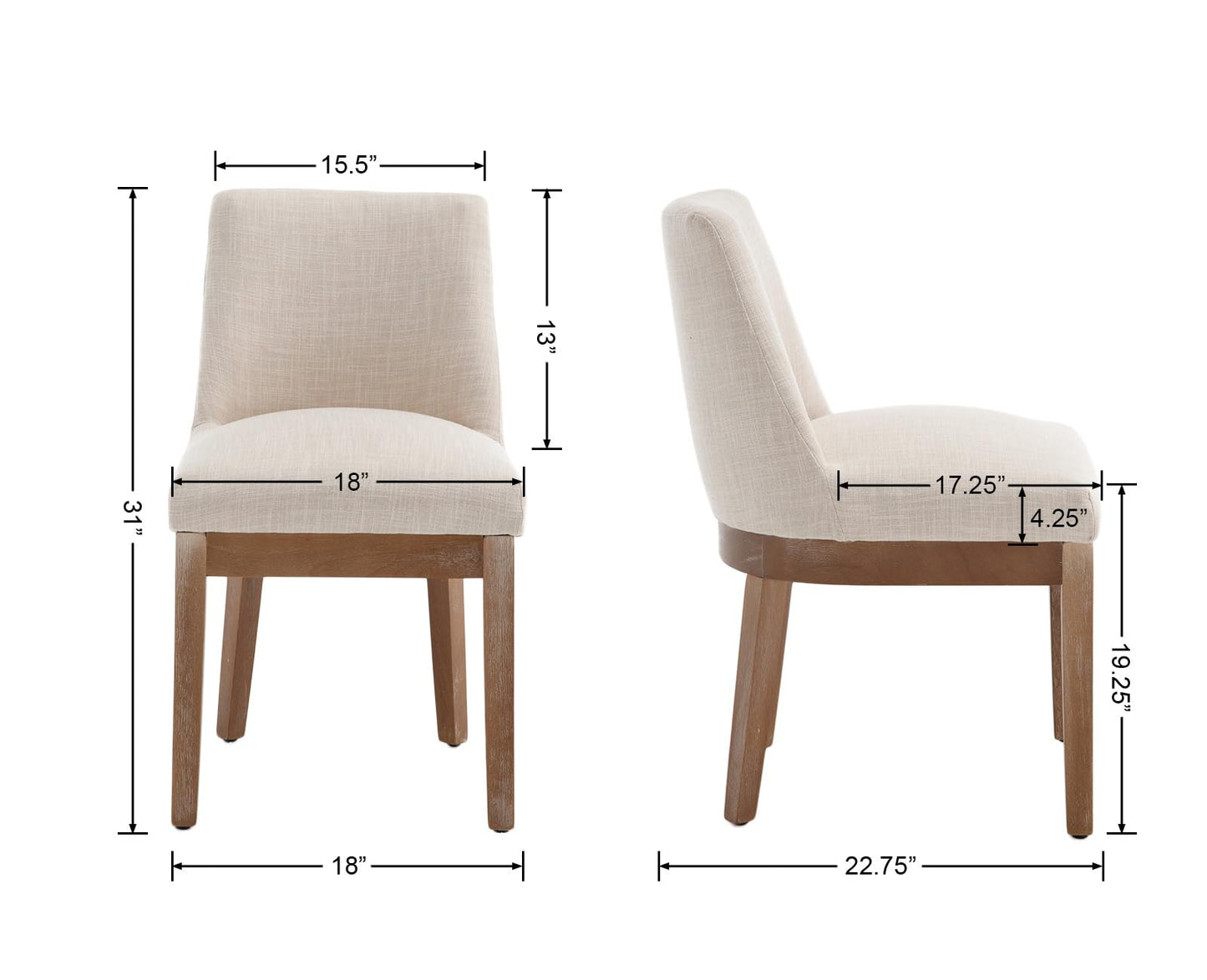RIVOVA Modern Dining Chairs Set of 4 Comfortable Dining Room Chairs with Back, Linen Fabric Upholstered Kitchen Side Chairs with Natural Wood Legs for Living Room, Beige