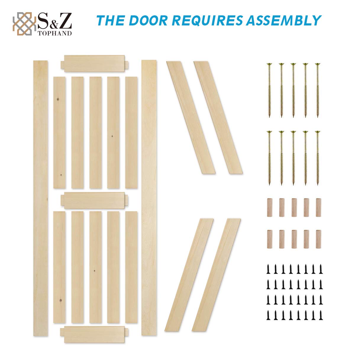 S&Z Tophand 30In X 84In Barn Door, 20-60 In Unfinished British Brace Barn Door/Modern Style/Solid Wood/Simple Assembly Is Requir