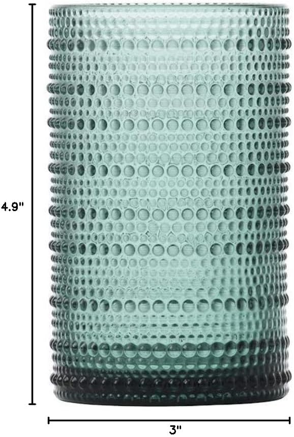 Fortessa Jupiter Beaded Hobnail Glass, 13 Ounce Iced Beverage (Set of 6), Sage Green