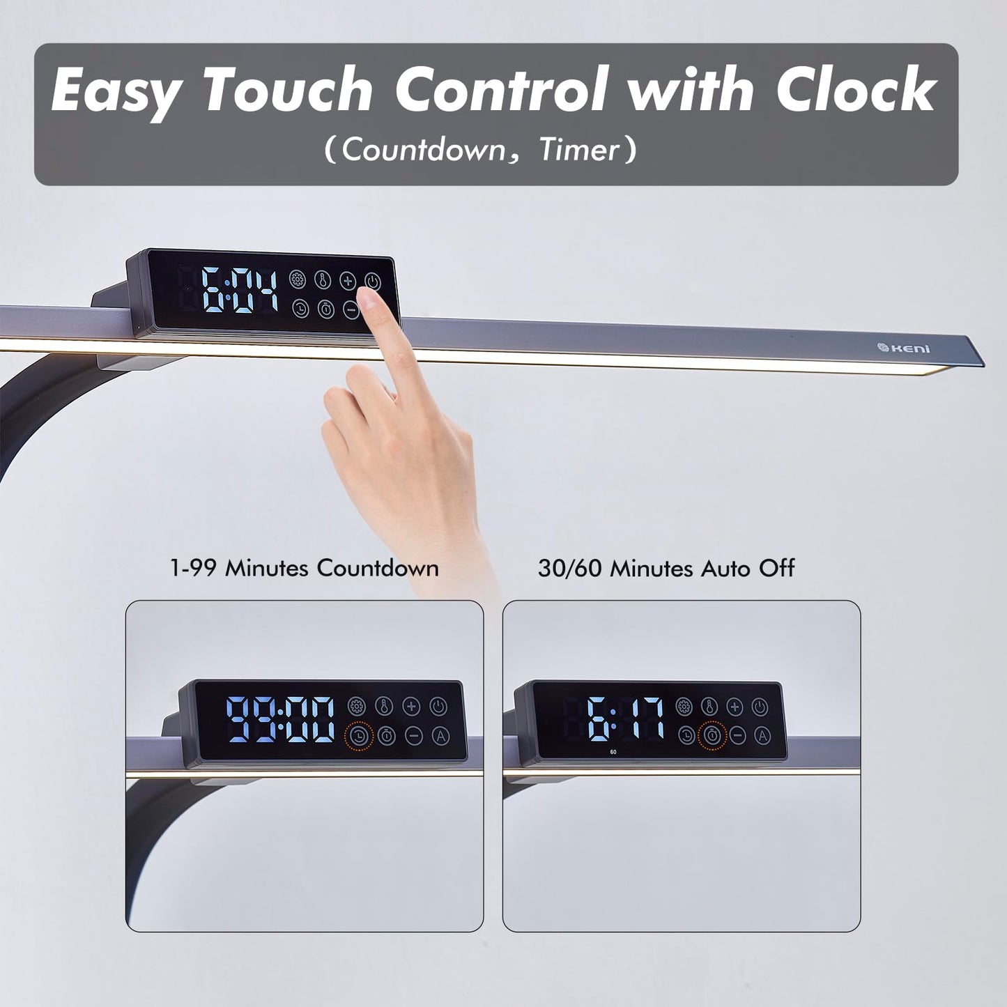 G Keni 3400 Lumen Architect Desk Lamp with Clock for Home Office, 31.5″W x 27″H, Ultra Bright Auto-Fill Brightness Desk Lamps with Timer, Gooseneck Touch LED Light for Work/Study/Read (Clamp)