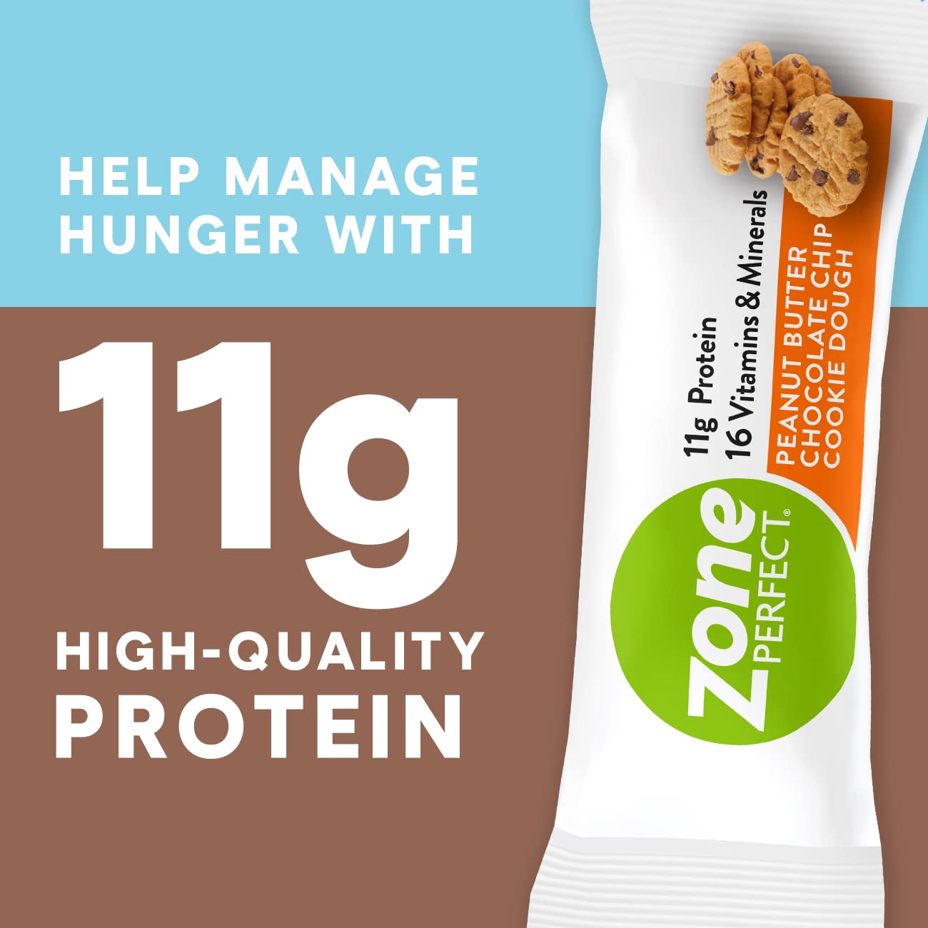ZonePerfect Protein Bars | 11g Protein | 16 Vitamins & Minerals | Nutritious Snack Bar | Peanut Butter Chocolate Chip Cookie Dough | 20 Count, Pack of 4
