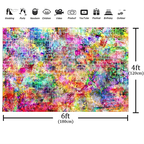 6x4ft Graffiti Brick Wall Birthday Photography Backdrops Baby Shower Colorful Urban Street Art Background for Photography ...