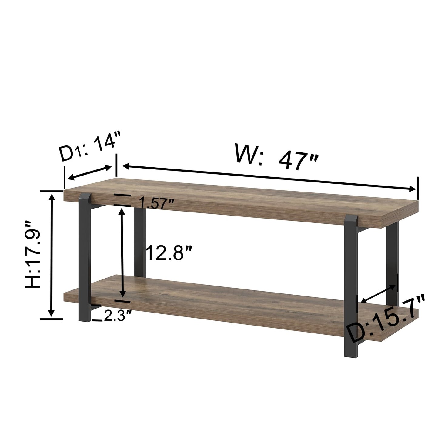 FOLUBAN Entryway Bench, Industrial Shoe Storage Bench for Bedroom Living Room, Modern Indoor Bench Seat for Hallway Front Door Entrance, Easy Assembly, Oak 47 inch