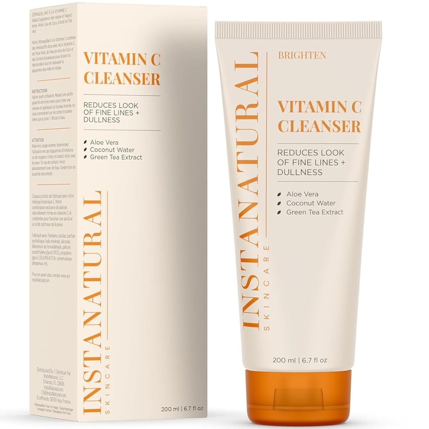 InstaNatural Vitamin C Cleanser | All Natural Face Wash, Brightens Skin, Good for Uneven Texture, USA Made with Coconut Water an