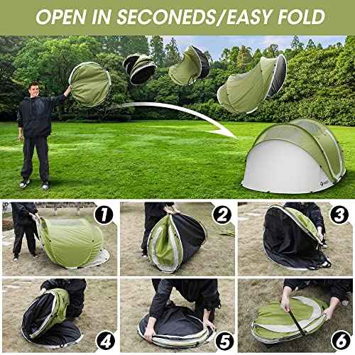 VILLEY 2 Person Easy Pop Up Tent, Waterproof Automatic Setup Instant Lightweight Camping Beach Tent with Carrying Bag for Camping, Hiking & Traveling