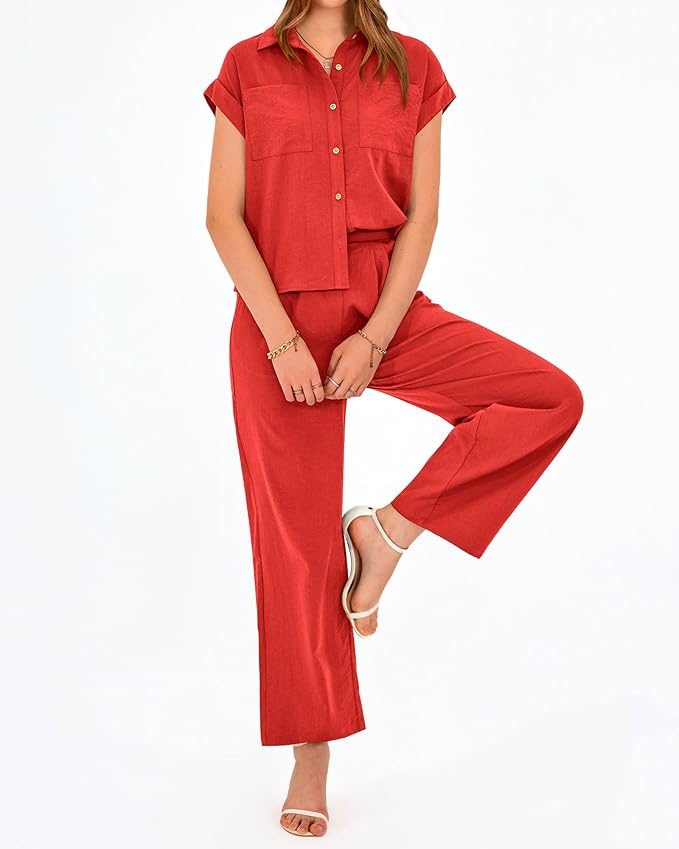 PRETTYGARDEN Womens 2 Piece sets Summer Cap Sleeve Tops Palazzo Pants Dressy Casual Vacation Travel Outfits Tracksuits