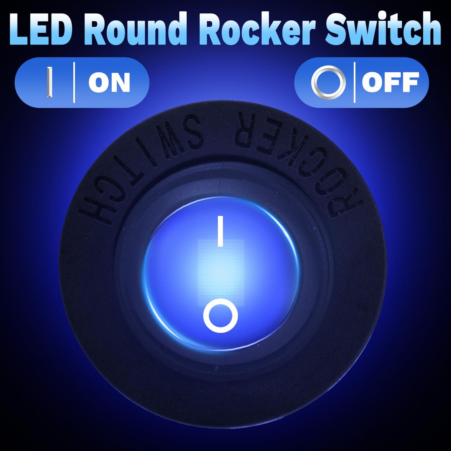 Round Rocker Switch, Toggle Switch 12V, Waterproof Lighted LED On/Off Switch for Car, Marine Toggle Switch, Automotive Power Switch, SPST 3 Pin