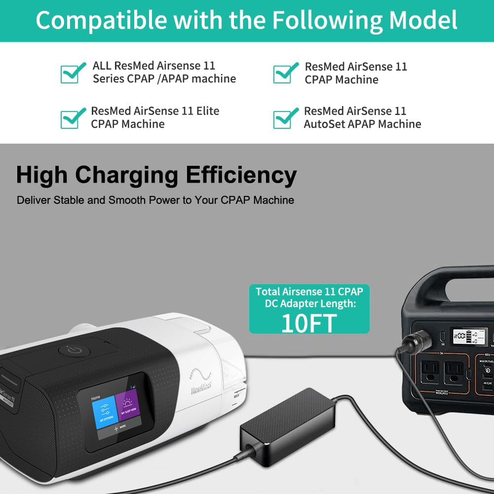 HKY Replacement Resmed AirSense 11 DC Adapter 65W 12V to 24V Car DC Converter for Resmed AirSense 11 AutoSet/Elite/CPAP & AirCurve 11 VAuto/ASV BiLevel Machine CPAP Power Cord Air Airsense 11 Supplies