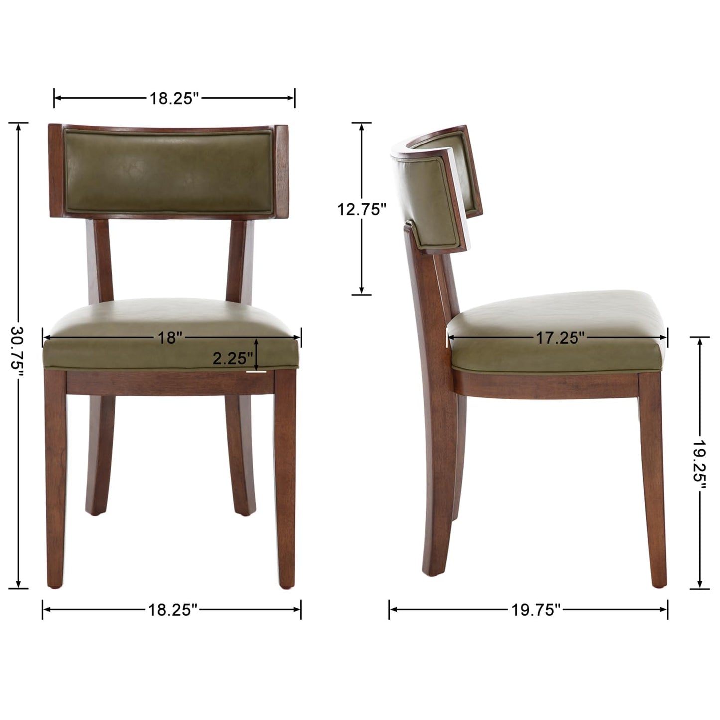 DM Furniture Mid Century Modern Dining Chairs Set of 4 Faux Leather Upholstered Dining Room Chairs with Curved Backrest & Solid Wood Legs Farmhouse Kitchen Chair for Dining/Living Room/Restaurant