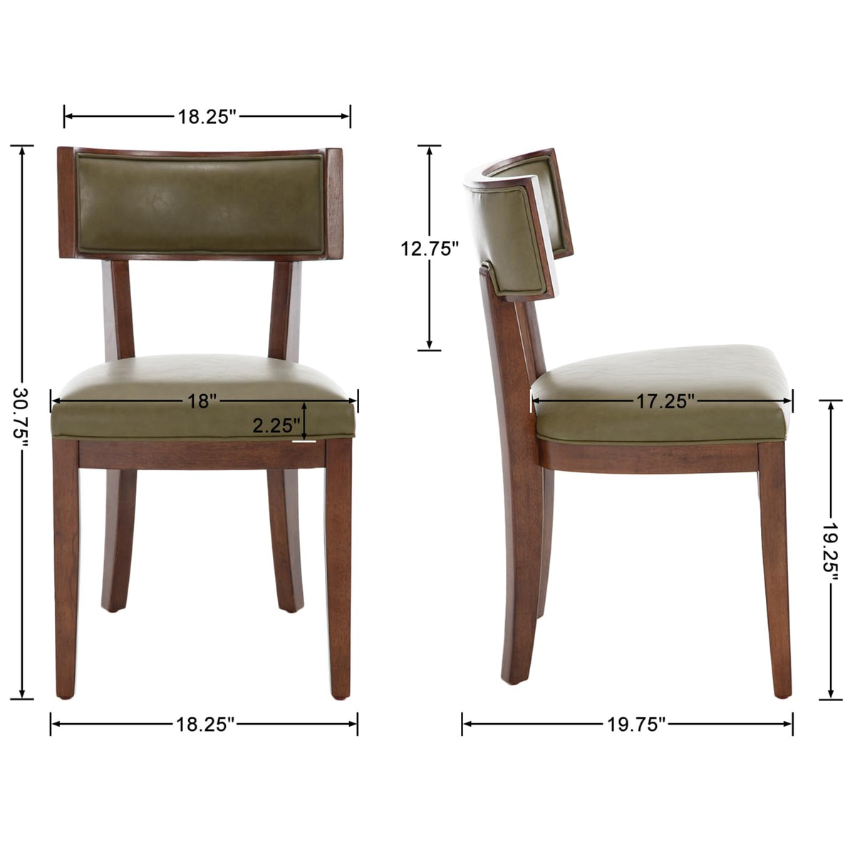 DM Furniture Mid Century Modern Dining Chairs Set of 2 Faux Leather Upholstered Dining Room Chair with Curved Backrest Farmhouse Kitchen Chairs Solid Wood Side Chair for Living Room/Restaurant