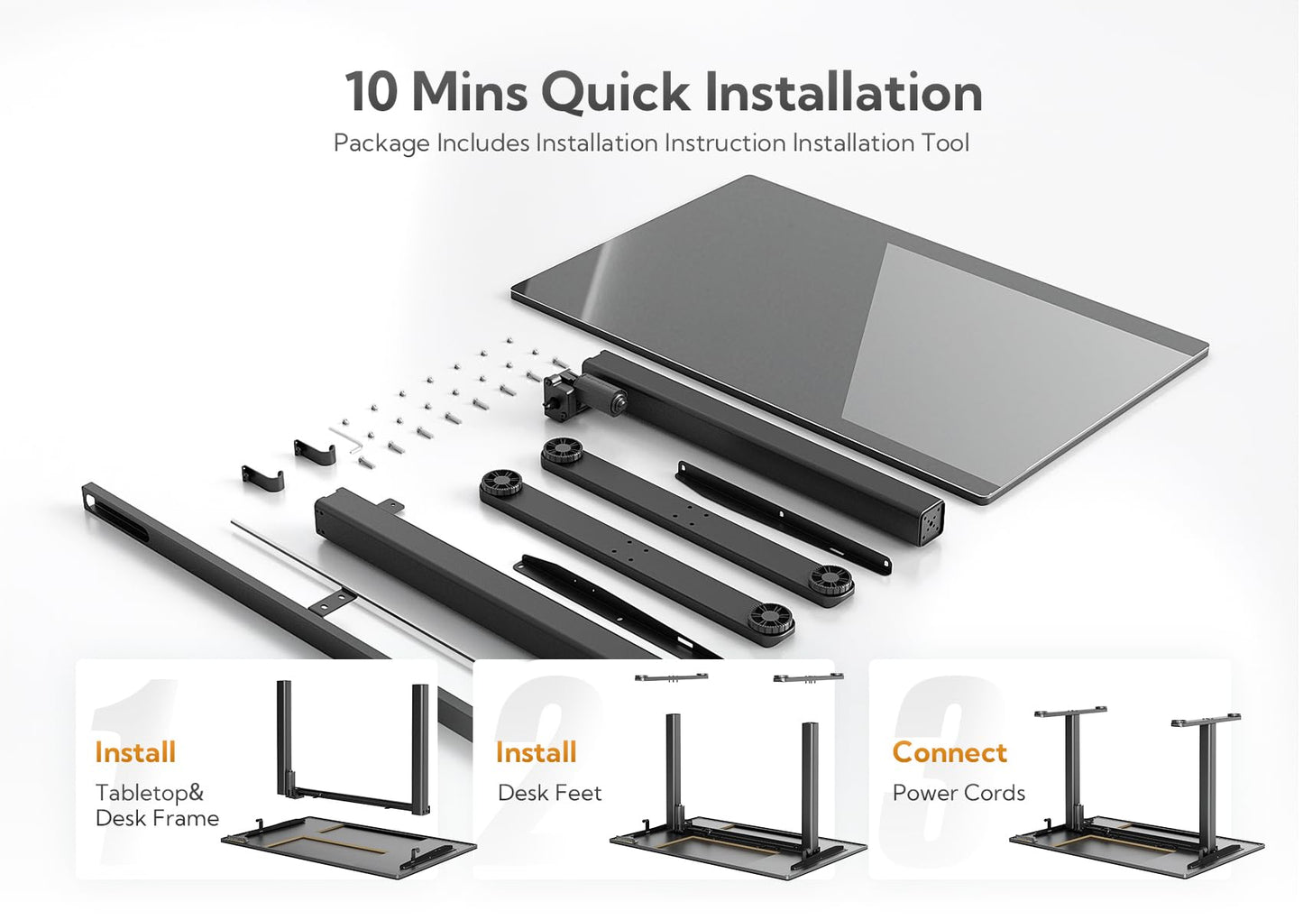 Claiks Glass Standing Desk, 48x24 Inch Electric Standing Desk Adjustable Height Quick Install Home Office Computer Desk, Black