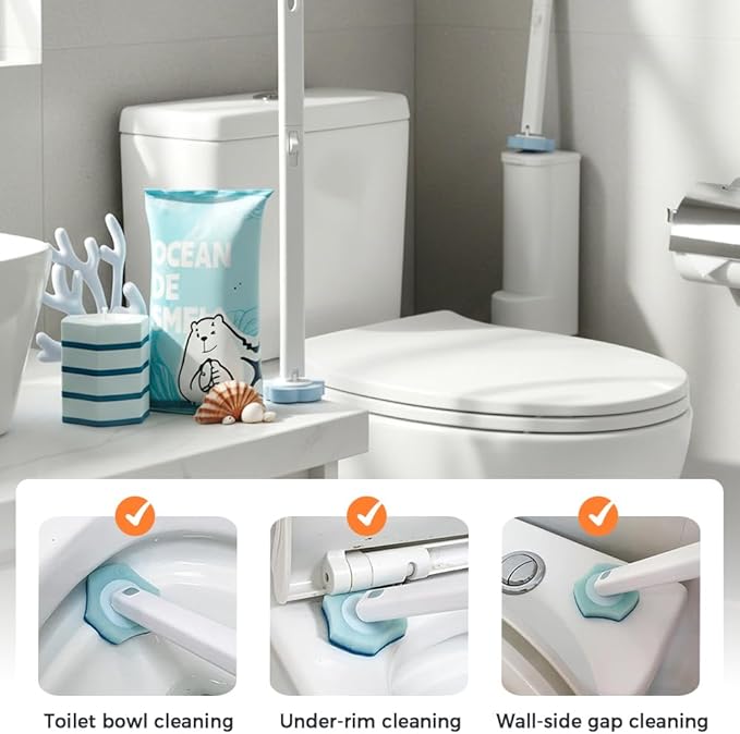 Disposable Toilet Cleaning System, 15.7'' Extended Handle Toilet Bowl Cleaner Wand, Wall Mounted Toilets Brush Holder & Refills Set, Toilets Cleaning Tool for Bathroom (28, Jasmine)